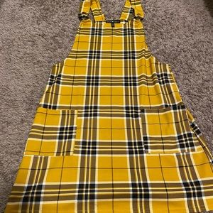 YELLOW PLAID SUSPENDER DRESS